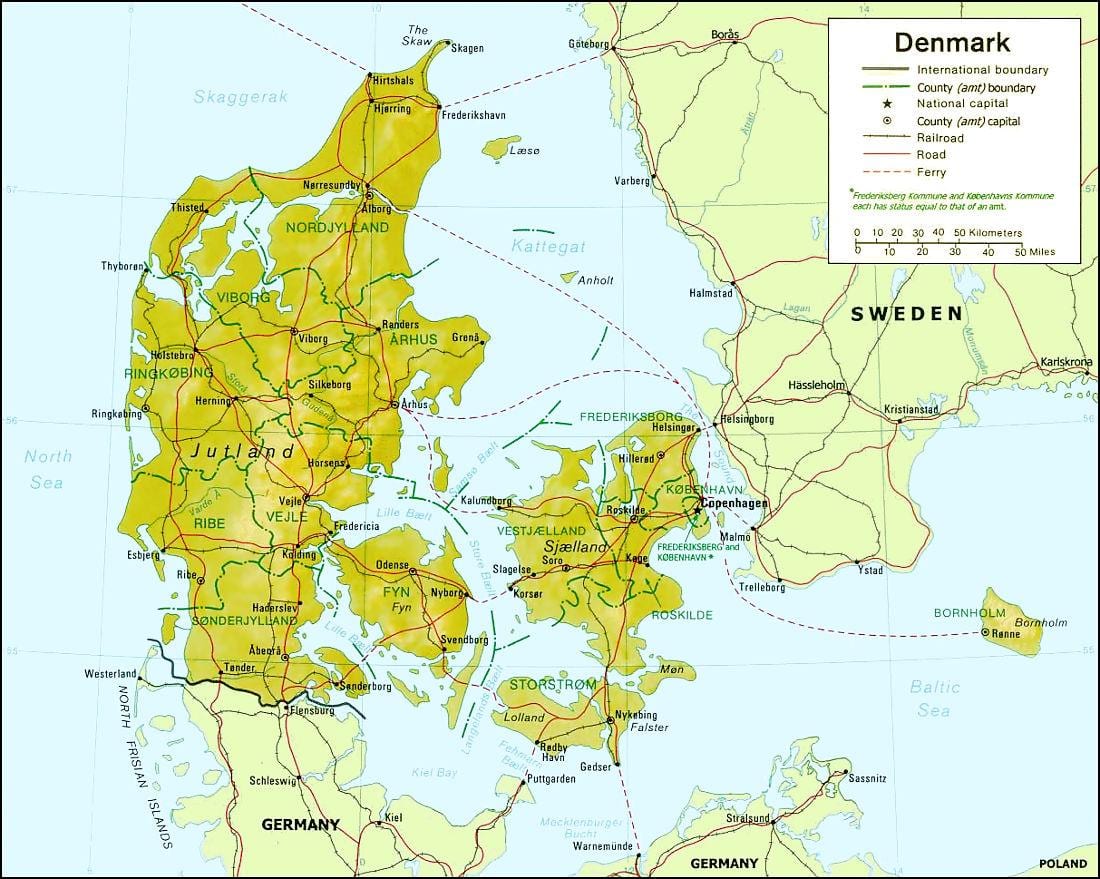 Mapa danska geografiju 
