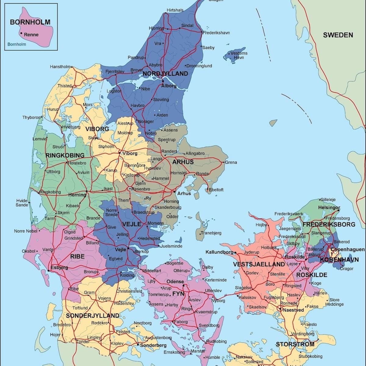 Mapa danska politički