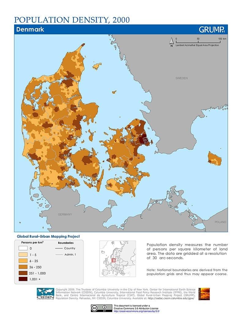 danska karta gustoće naseljenosti