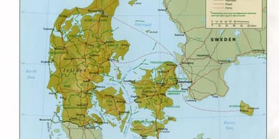 Mapa fizički danska